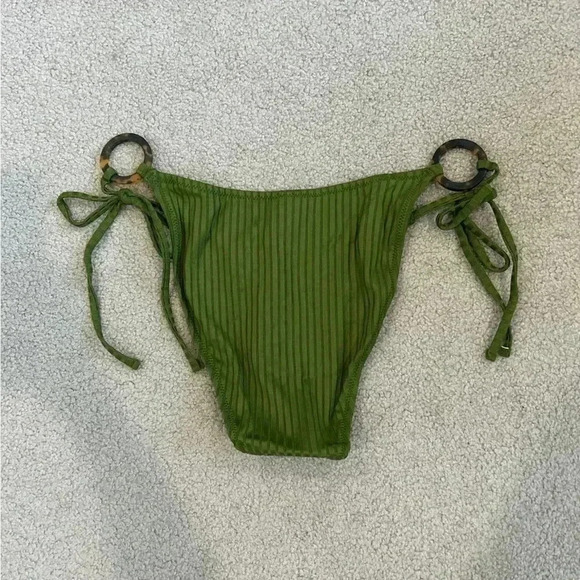 NWT J crew green Wide-rib curved-waist cheeky string bikini bottom with rings - Picture 4 of 7